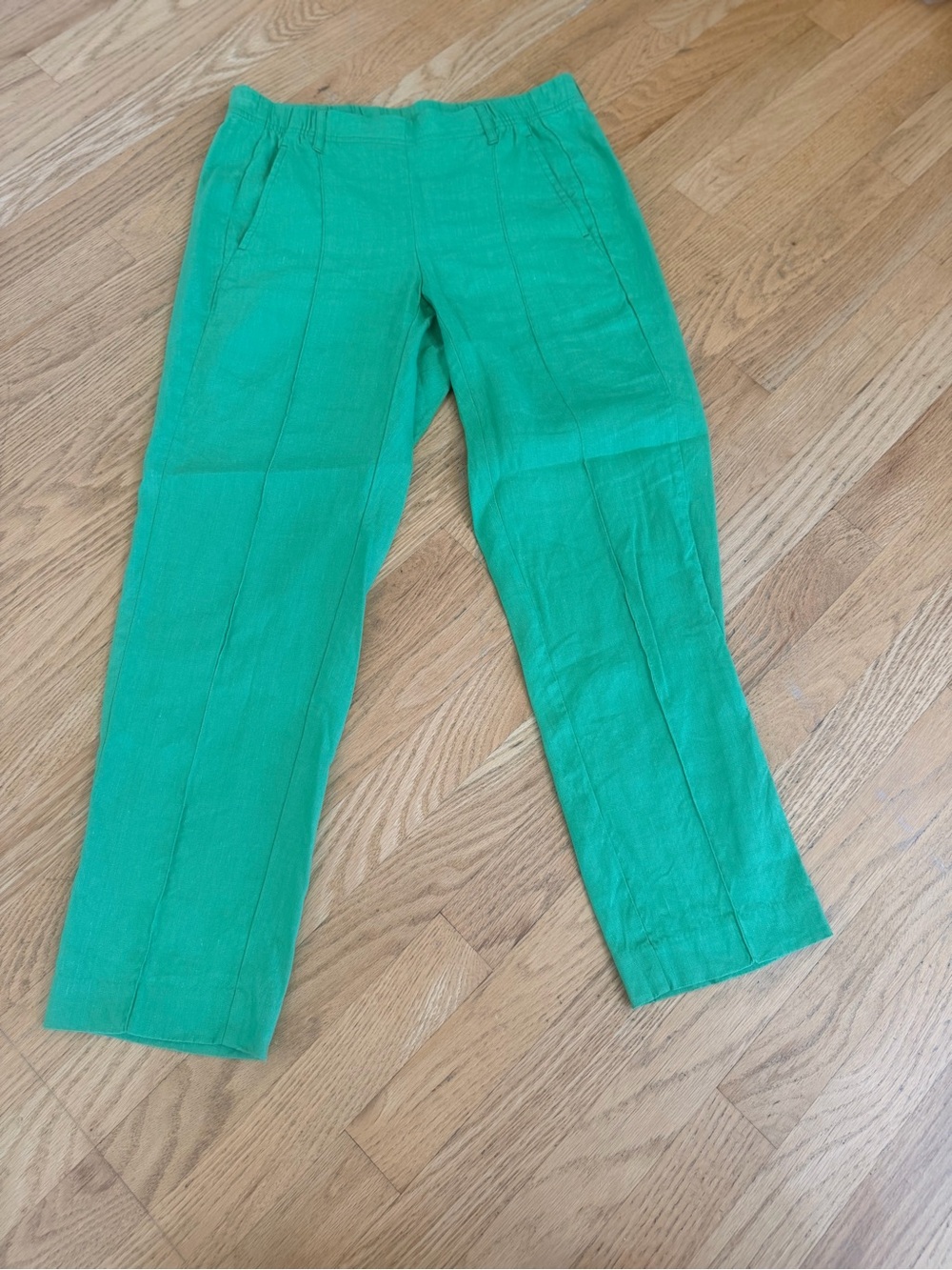 Ladies Size XS "J. Jill" Bright Green Linen-Blend Chinos LINEN GUC